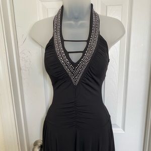 Black sequin neckline cocktail dress